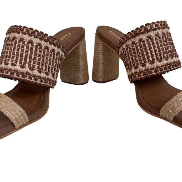 Kaanas Ramie Slide Sandal Brown Woven Jute Block Heel Mule Size 9 Boho Chic - Picture 11 of 13
